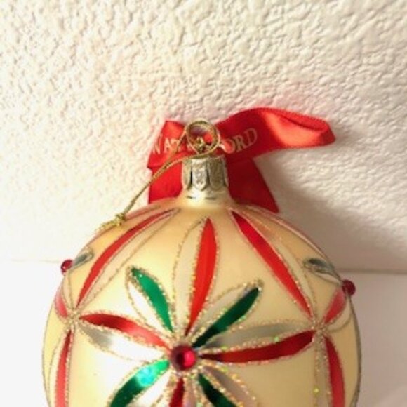 Waterford Holiday Christmas Ball, Red, Green, Gold  Ornament ( Vtg ) - Picture 5 of 5